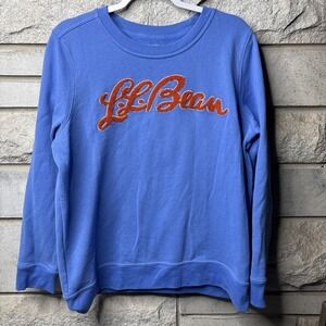 LL Bean Women's Blue Long Sleeve Script Logo Sweatshirt Casual Pullover Top XL